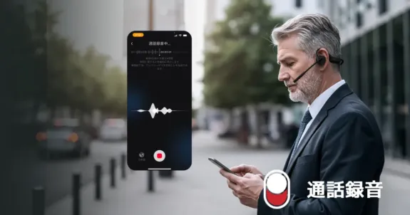 iphone電話録音をしている男