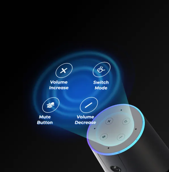 Quick-access controls for mute, volume, and modes—smooth