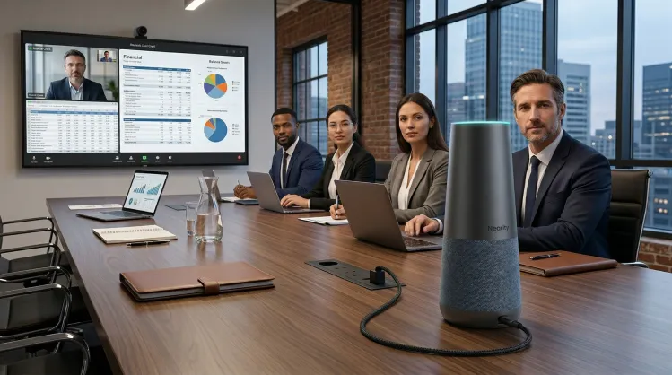 120Max conference camera facing accounting team during client video call.