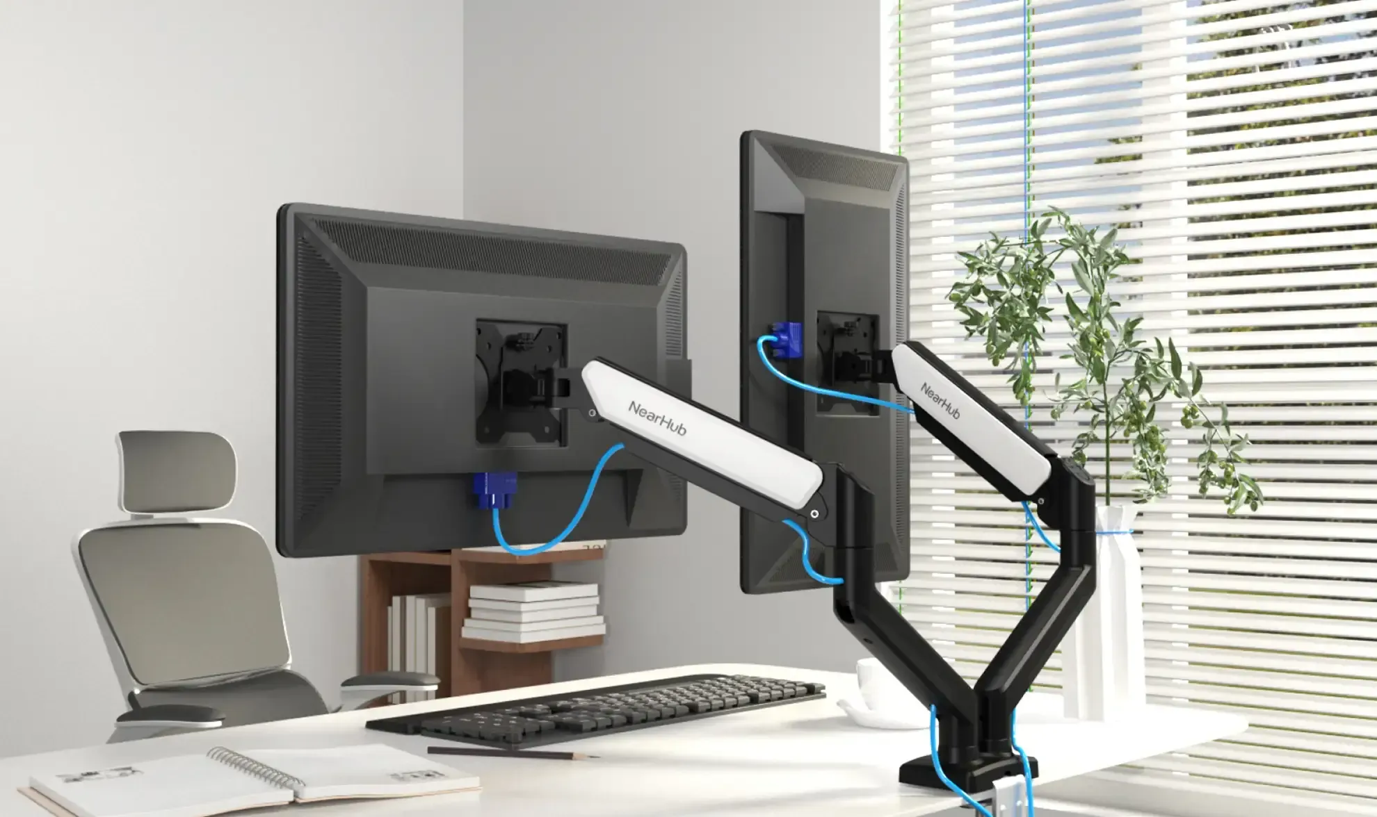 Black double monitor stands