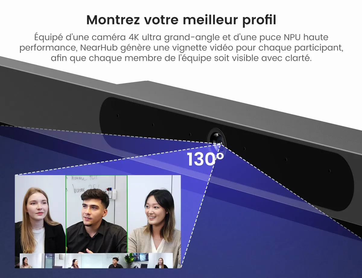 NearHub Board S Max avec caméra 4K UHD grand angle et AI Gallery View pour des réunions immersives