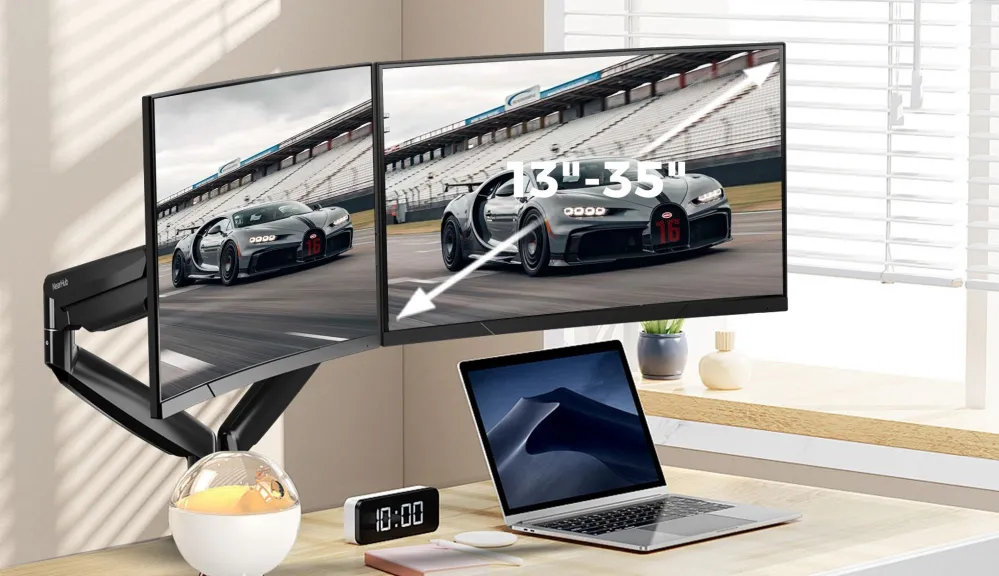 NearHub Ergo heavy duty dual monitor mount MA40 for ultrawide screen in the gaming set up