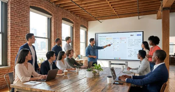 会社はスマートボードを活用して会議を行う