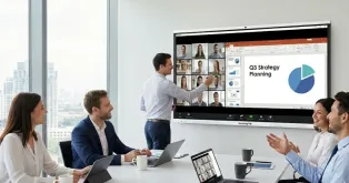 会社はスマートボードを活用して会議を行う