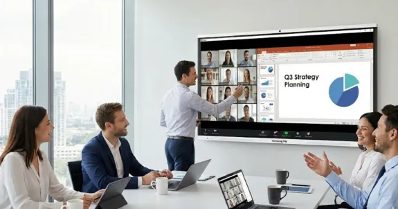 会社はスマートボードを活用して会議を行う