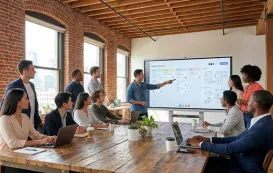 会社はスマートボードを活用して会議を行う