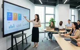 会社はスマートボードを活用して新人研修を行う