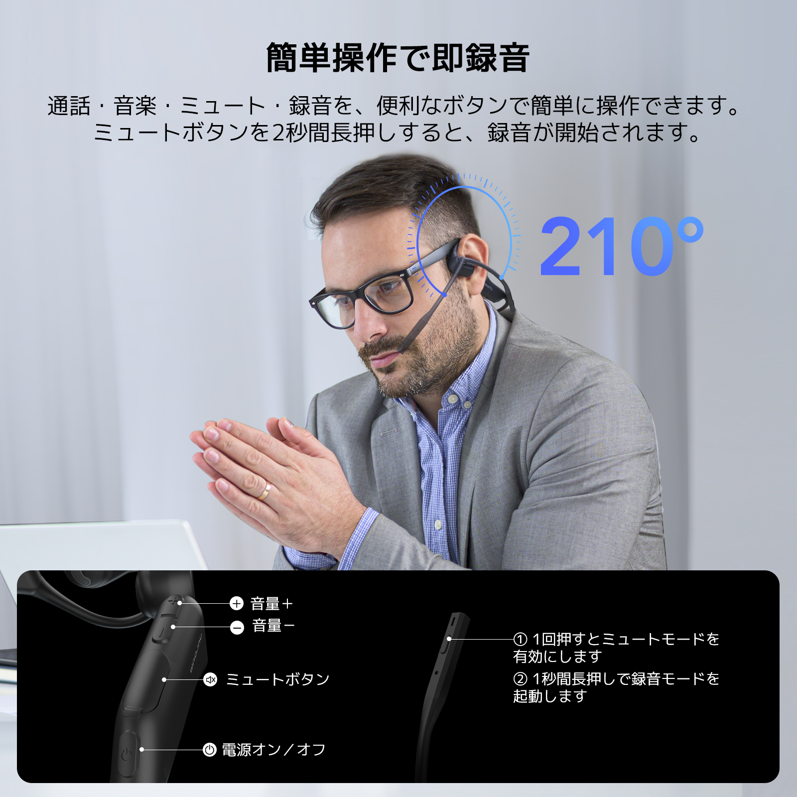 ヘッドホン nearity mempod pro 2s Wireless Transcription Headset​ with GPT Powered AI Note