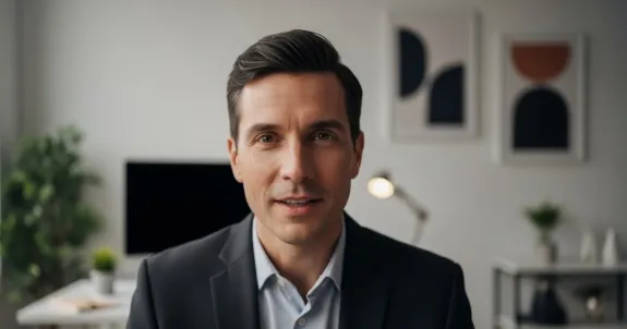 高画質のウェブカメラを使ってオンライン会議をしている男性