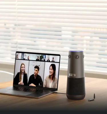 People standing in front of Nearity 360 Alien All-in-one Conference Camera for meeting rooms
