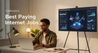 A confident professional working in a bright, modern home office featuring a NearHub Whiteboard S-Pro.