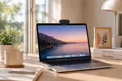 A 4k webcam is on the macbook.