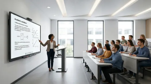 A teacher is using a webcam for online teaching.