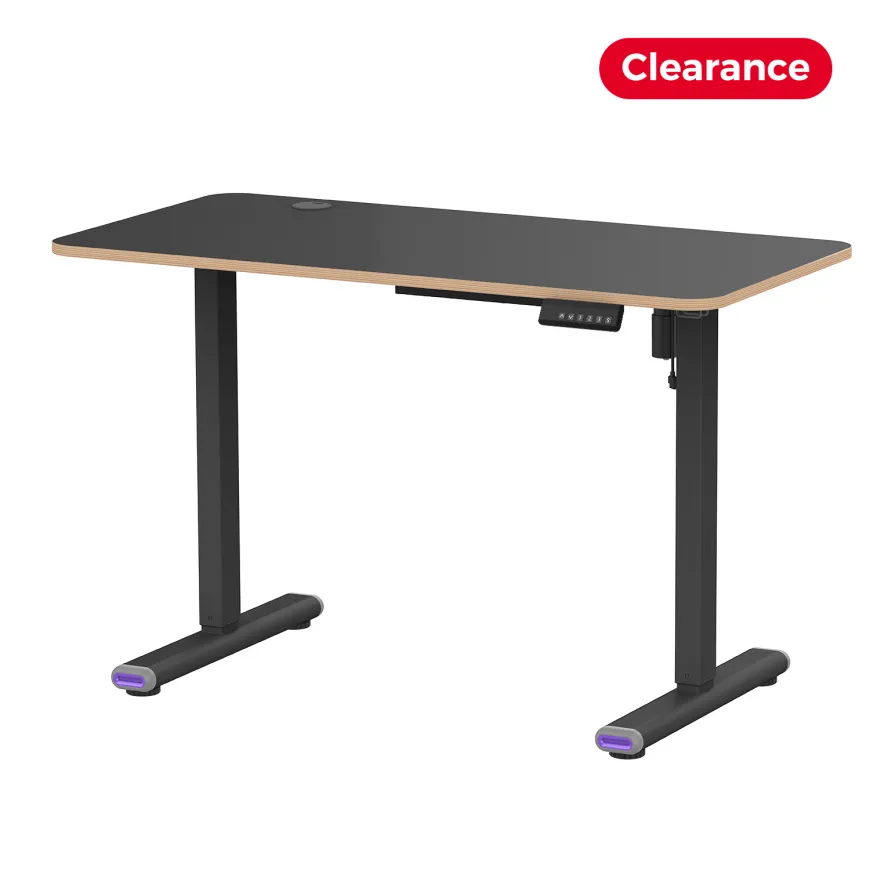 A black dual motor height adjustable desk