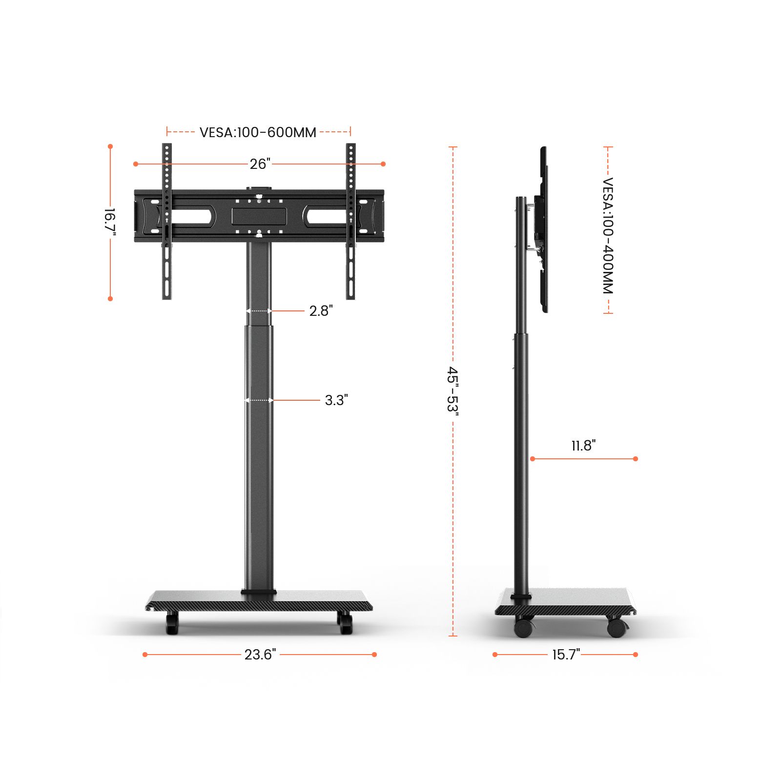 NearHub TC30 Mobile TV Cart | Rolling Stand for 26-70