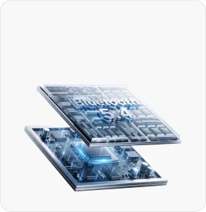 Macro view of a Bluetooth 5.4 chip ensuring stable connection for this bluetooth over ear headphone.