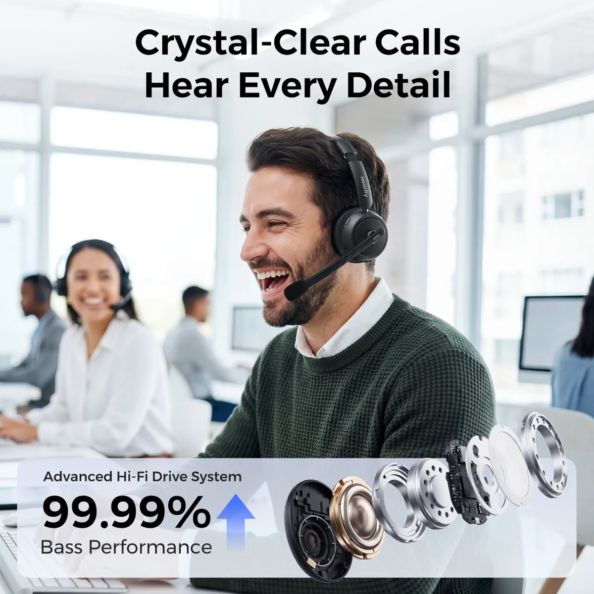 bluetooth noise cancelling headset with mic clear calls