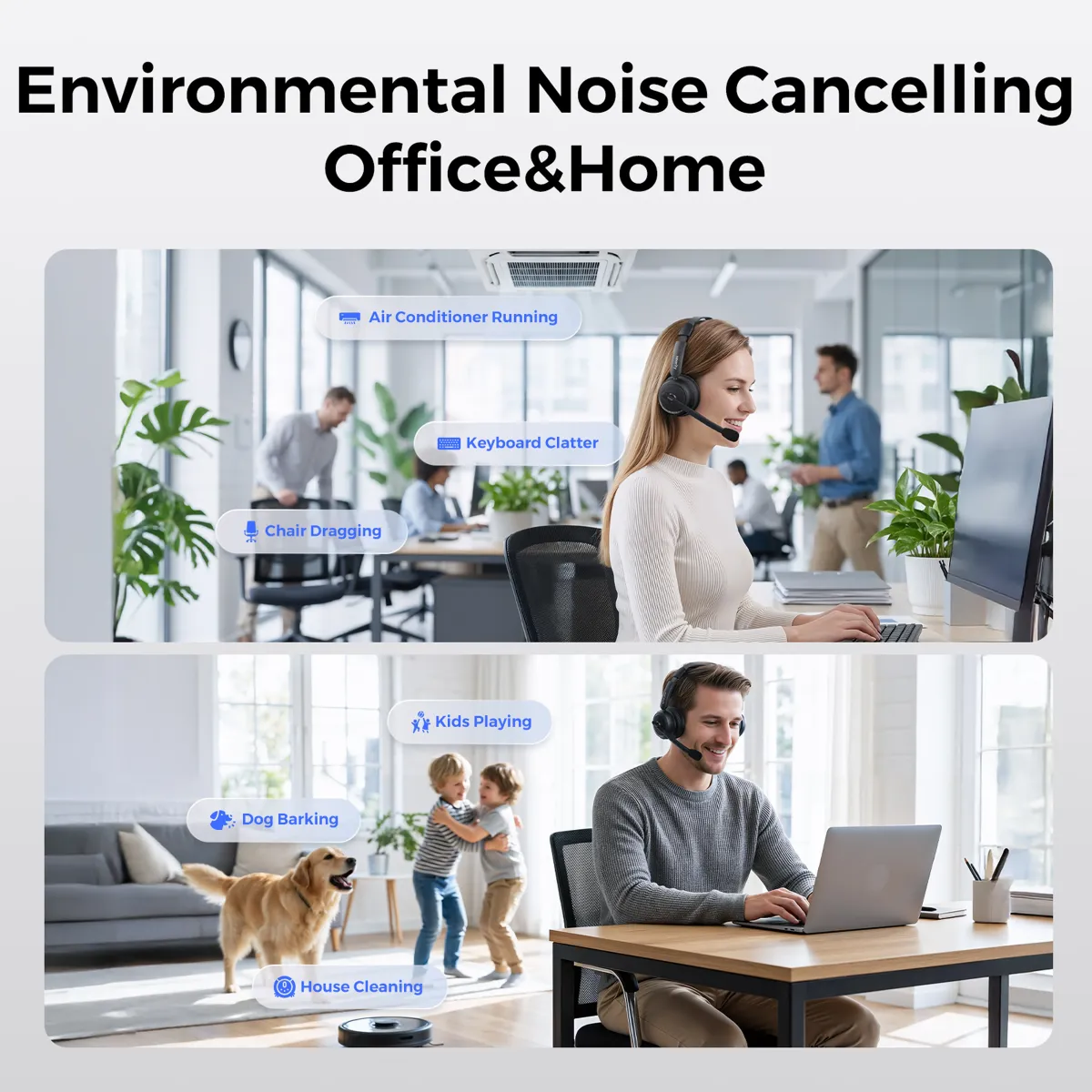 bluetooth noise cancelling headset with mic environment noise cancelling