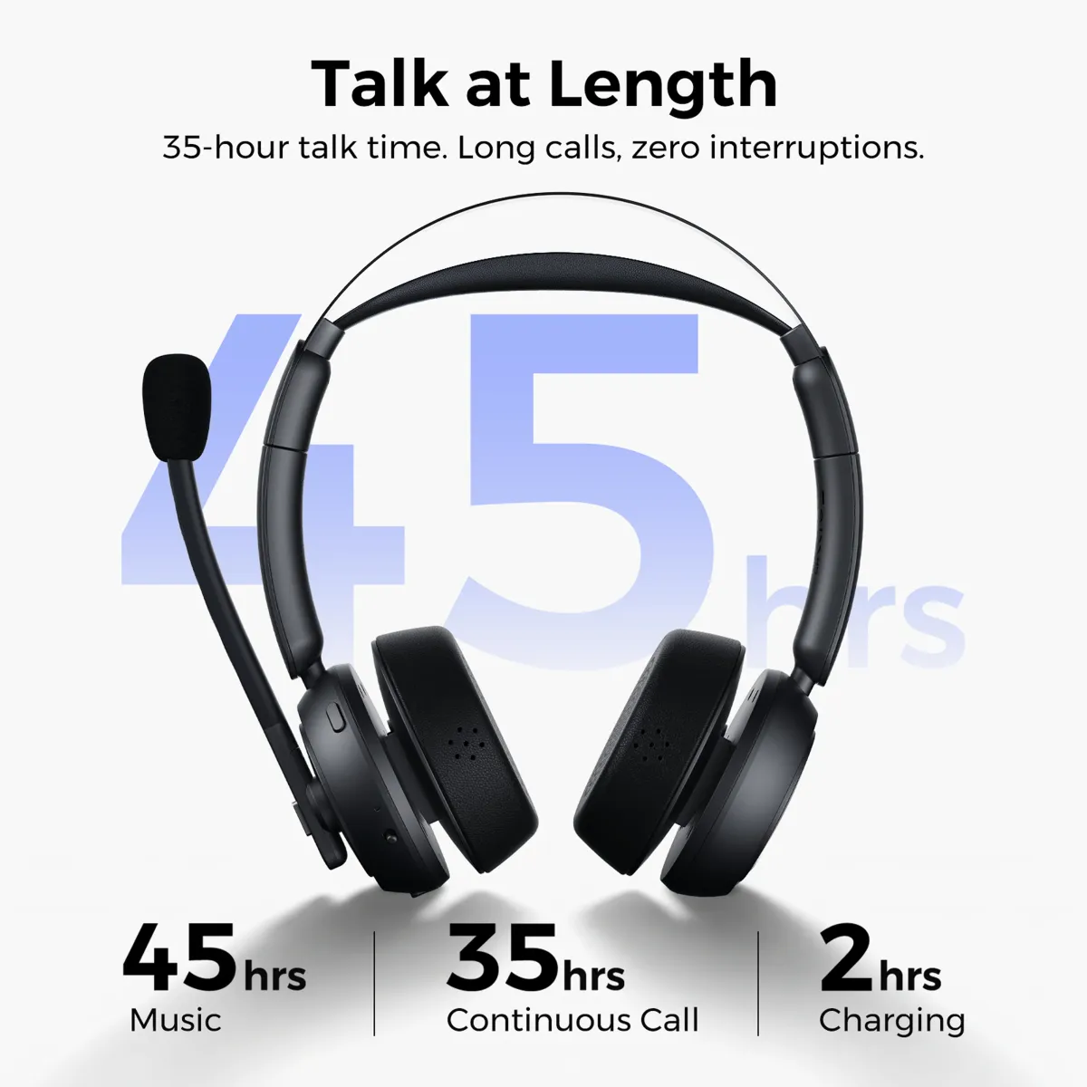 bluetooth noise cancelling headset with mic long battery life