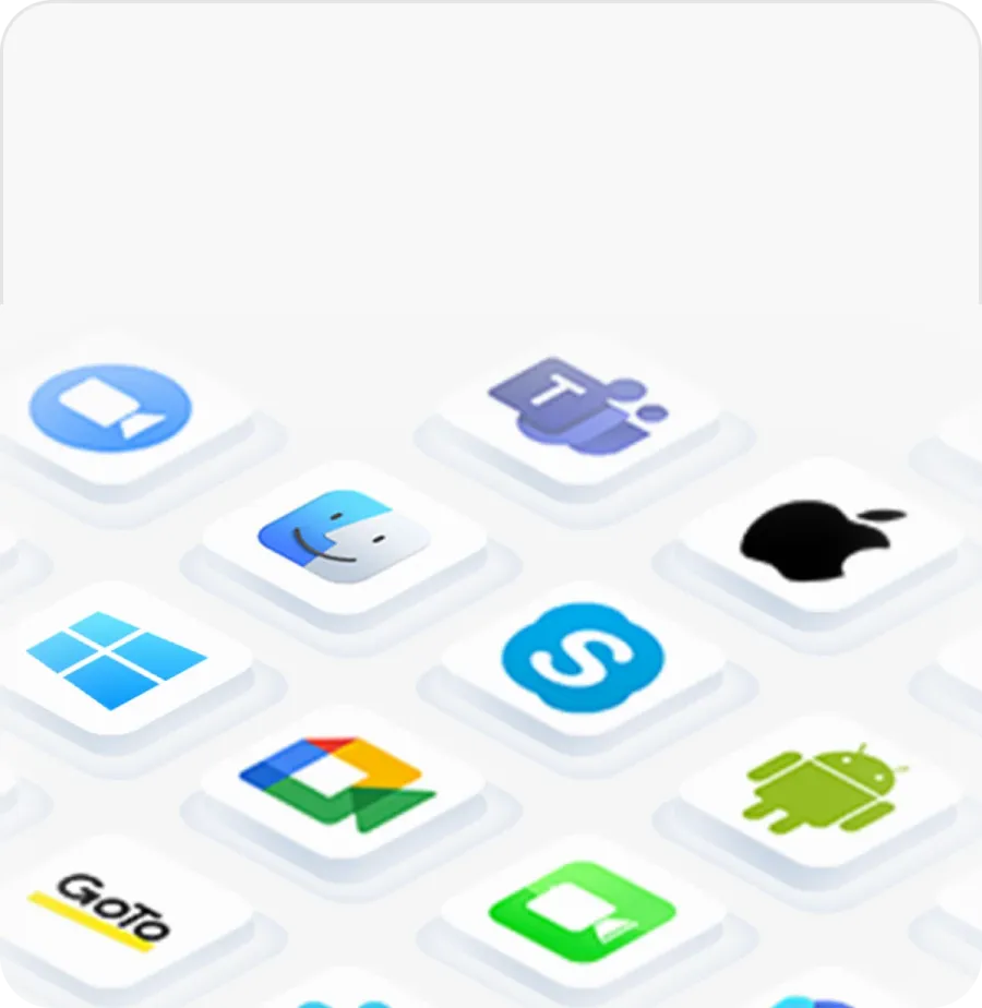 Grid of app icons including Zoom and Teams showing broad compatibility for this wireless headset with mic for work.