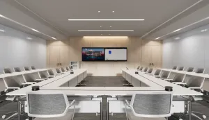 A large conference room with 4 speakerphone.