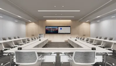 A large conference room with 4 speakerphone.