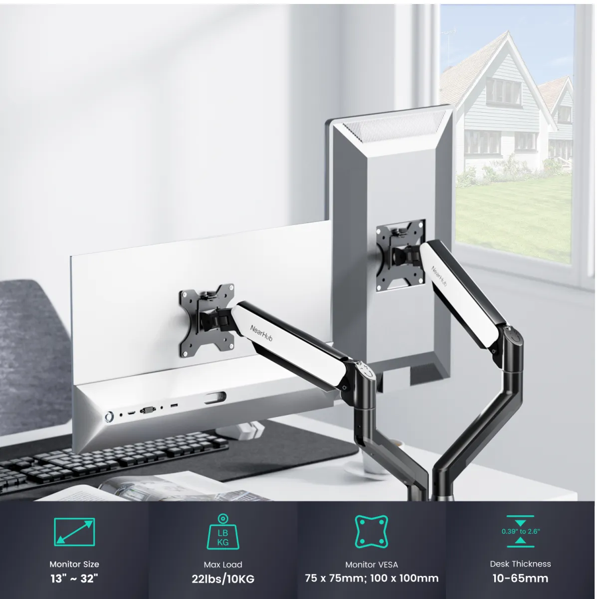 Details of a gray dual screen arm