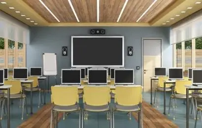 Eine online tafel in einem mordenen klassenzimmer