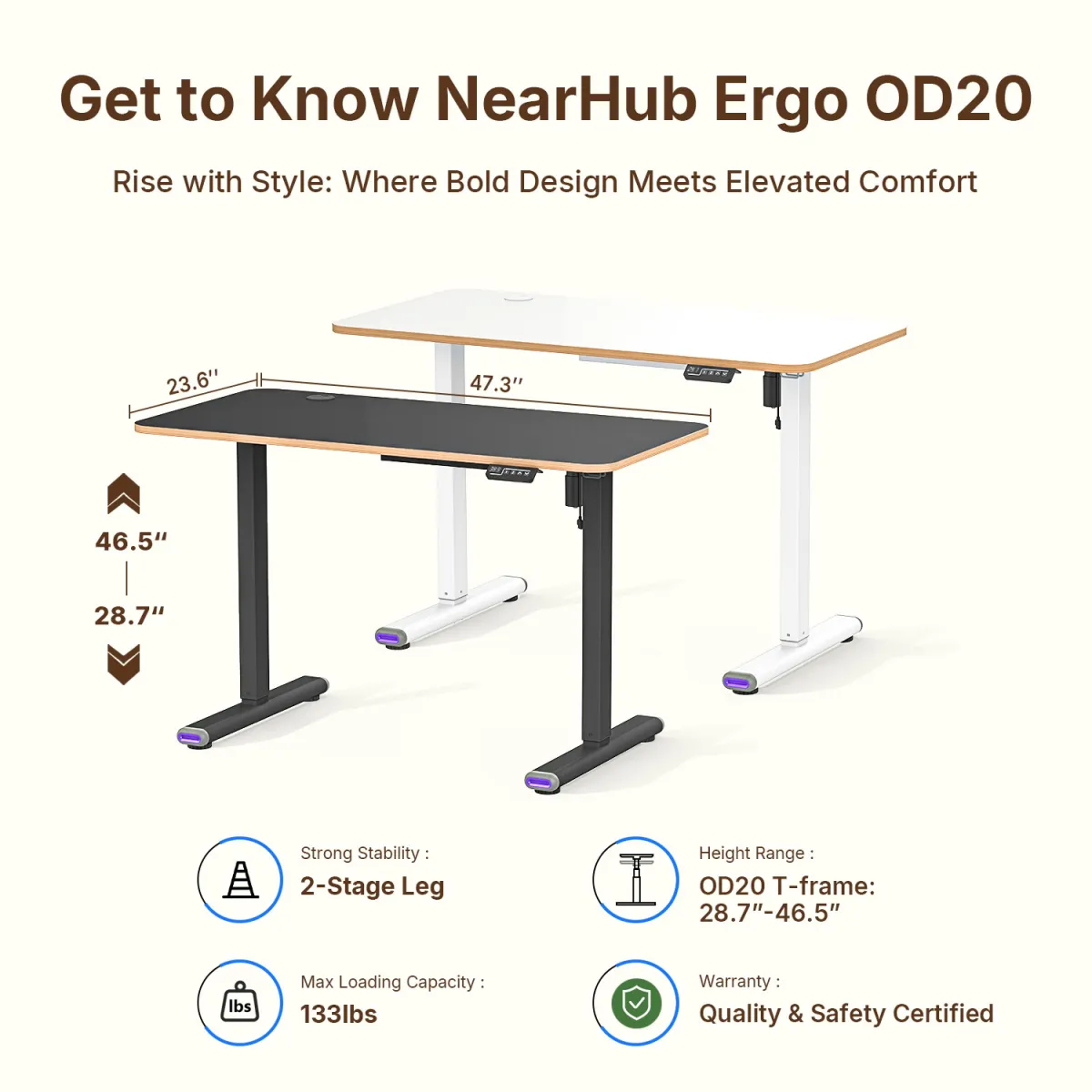 White and black adjustable height computer desks