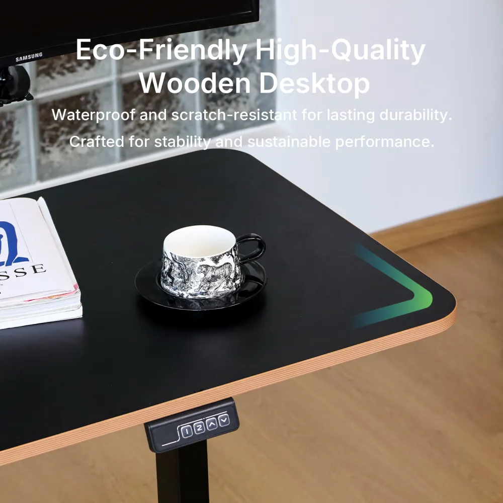 A corner of a black electrical sit stand desk