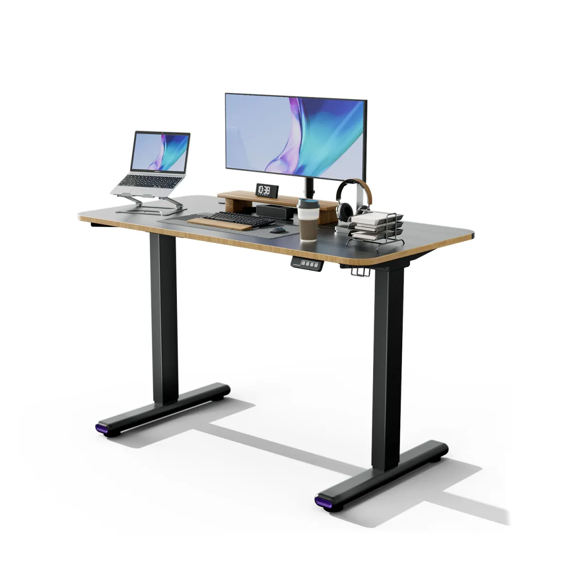 A black electric sit to stand desk