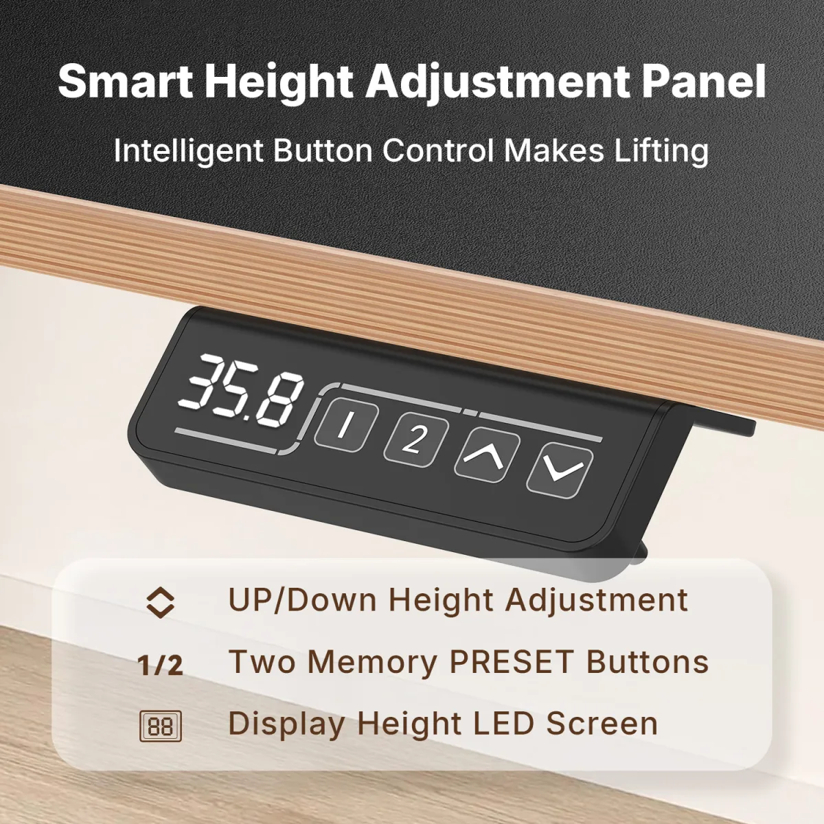 Smart height adjustment panel of a sit stand electric desk