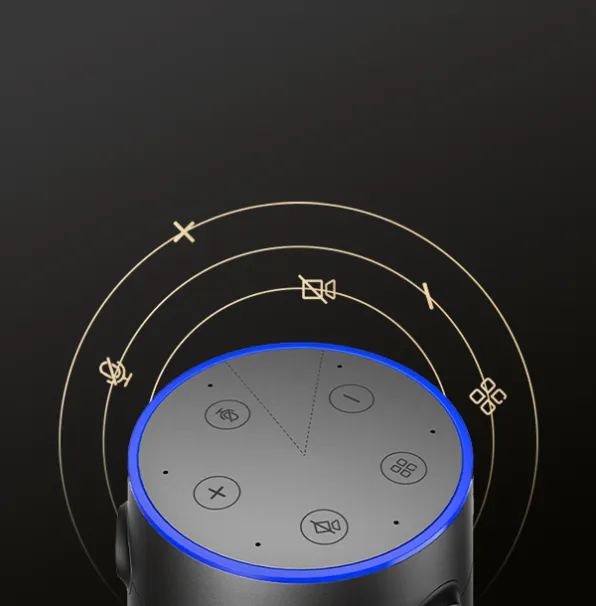 Quick-access controls for mute, volume, and modes—smooth