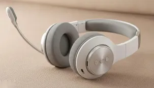 a white wireless headset on the table