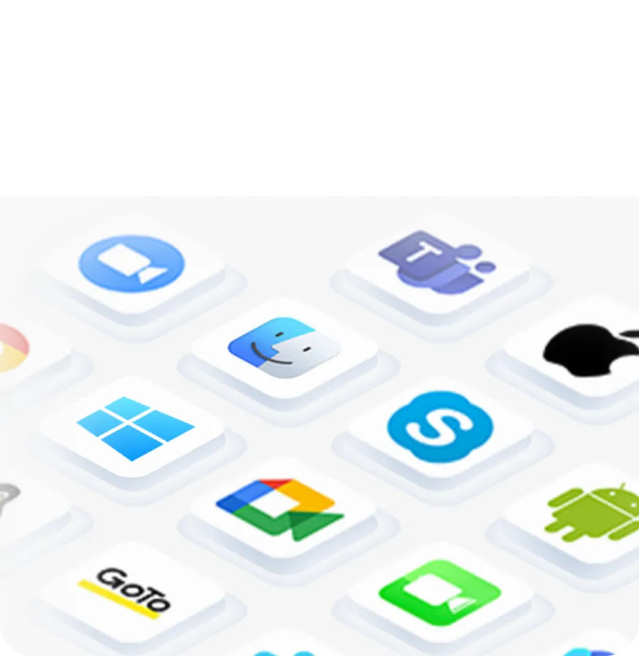Grid of app icons including Zoom and Teams showing broad compatibility for this wireless headset with mic for work.
