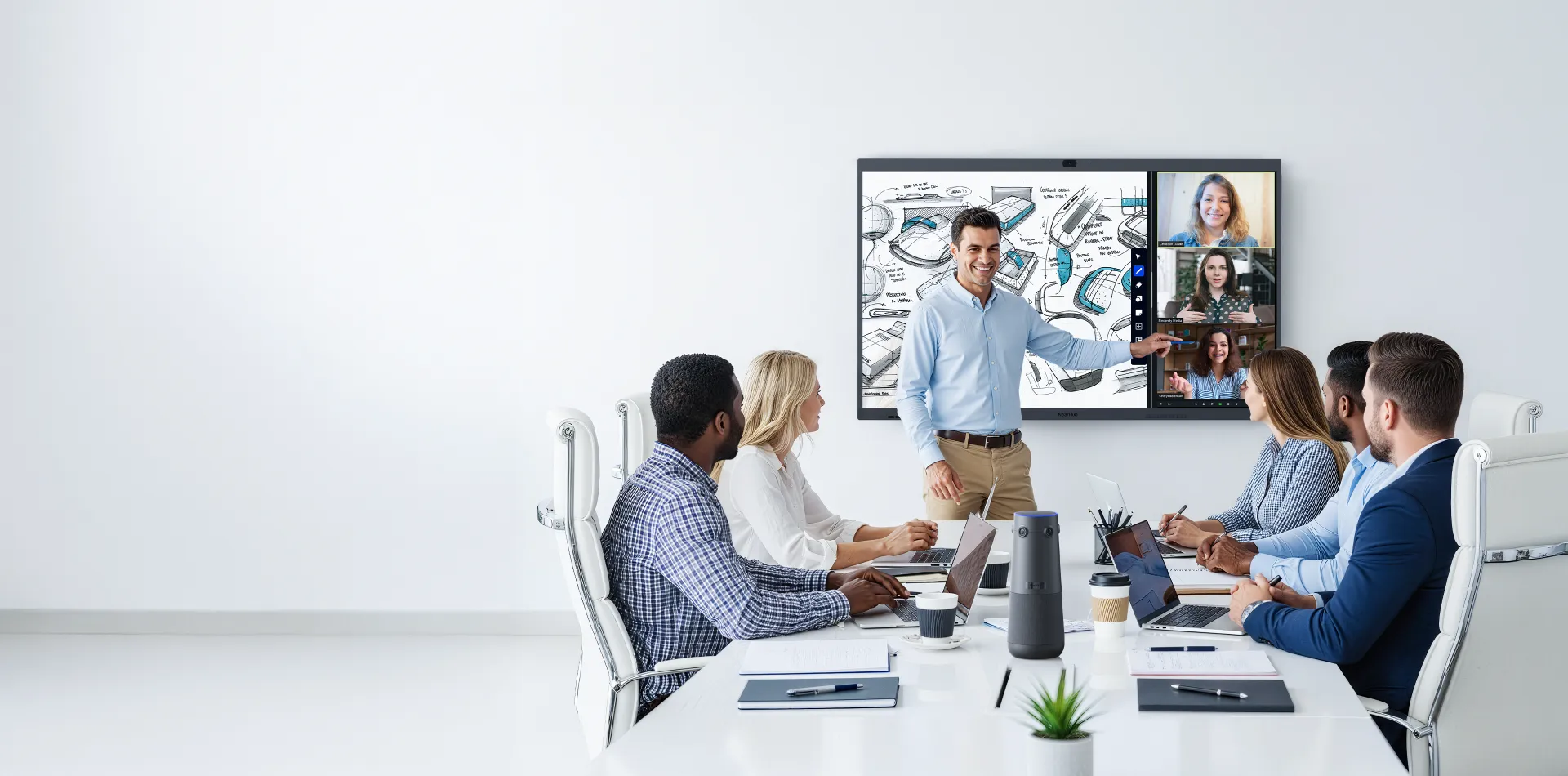 People using NearHub smart board for collaborating