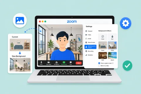 Zoom virtual background settings showing how to change your meeting background