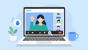 Illustration of how to raise hand on Zoom during an online meeting.