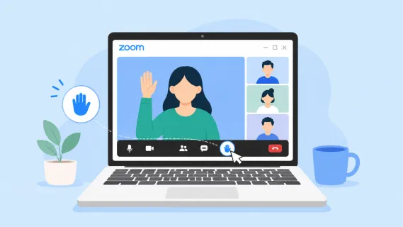 Illustration of how to raise hand on Zoom during an online meeting.