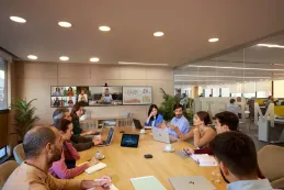 Team running an inclusive hybrid meeting with remote participants