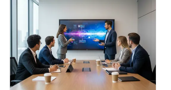 Marketing banner for immediate hire jobs featuring professionals shaking hands and a mobile job search app interface