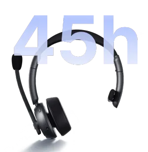 Single ear wireless headset with mic for pc offering 45h extended battery life for business calls.