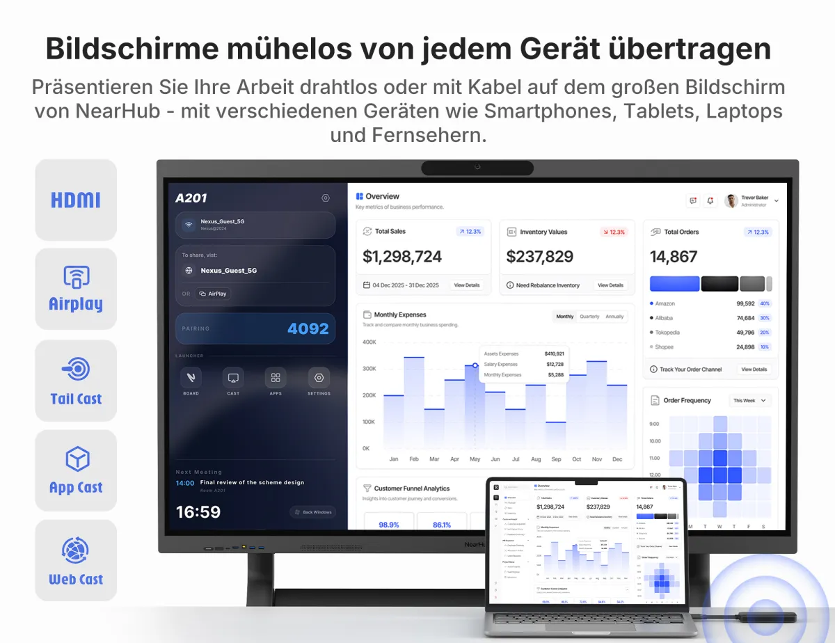 NearHub Board S Max smart whiteboard supports screencast from any device like Macbook, Windows destop/laptop,phone and more 