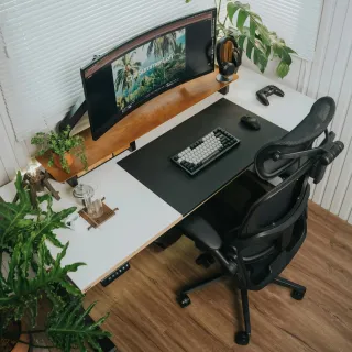 Black computer chair mat nearby