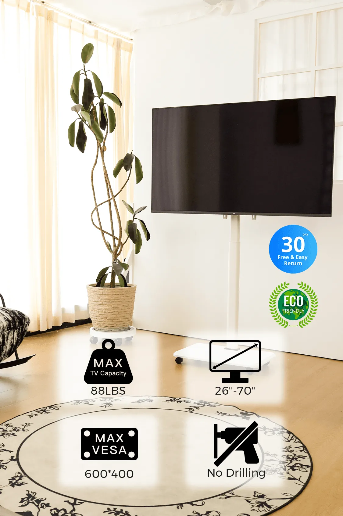 NearHub TC30 Mobile TV Cart | Rolling Stand for 26-70