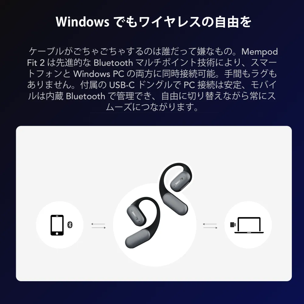 Nearity MemPod Fit 2-耳掛けマルチポイントワイヤレスイヤホン 