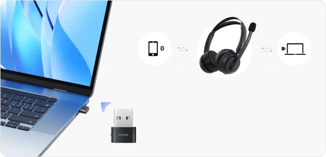 Close up of the convenient one-click mute button on a work from home headset with noise cancelling microphone.