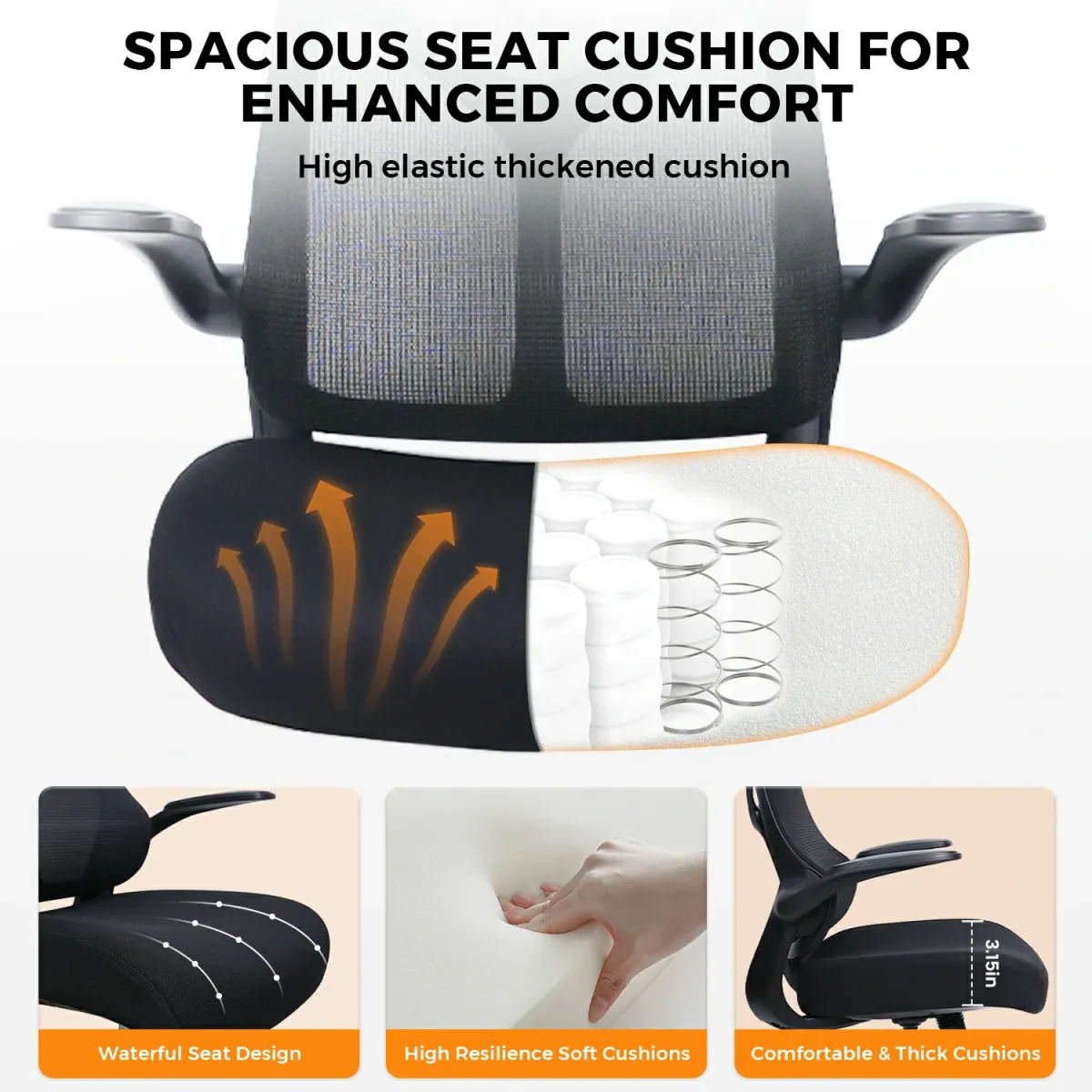 Details of black small office desk chair