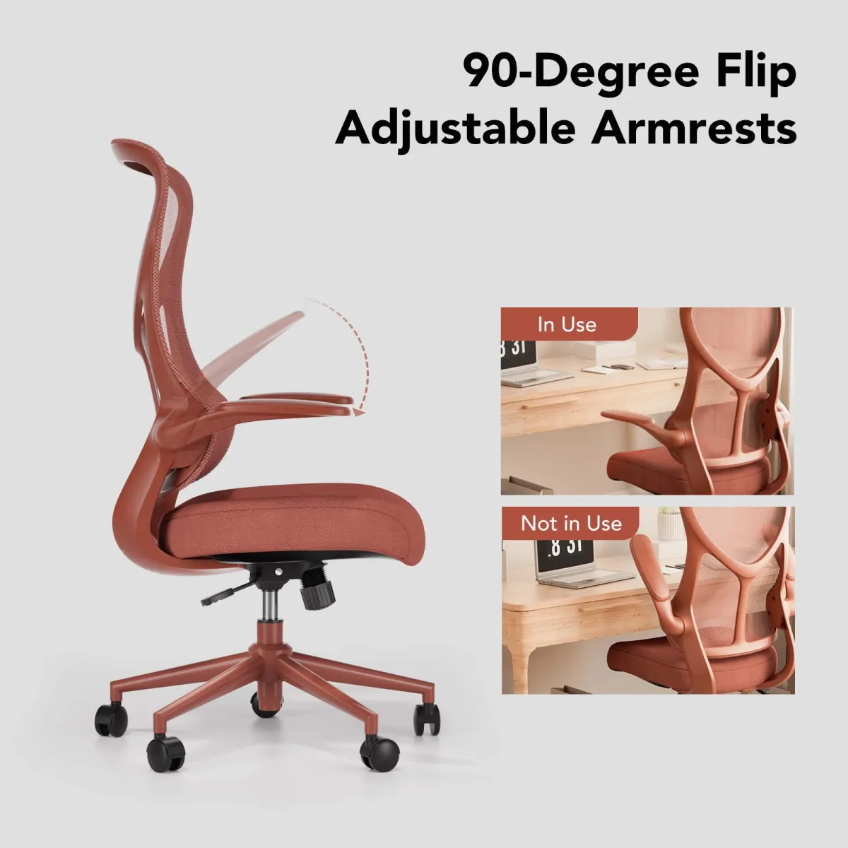 90 degree flip adjustable armrests of desk chair for small desk