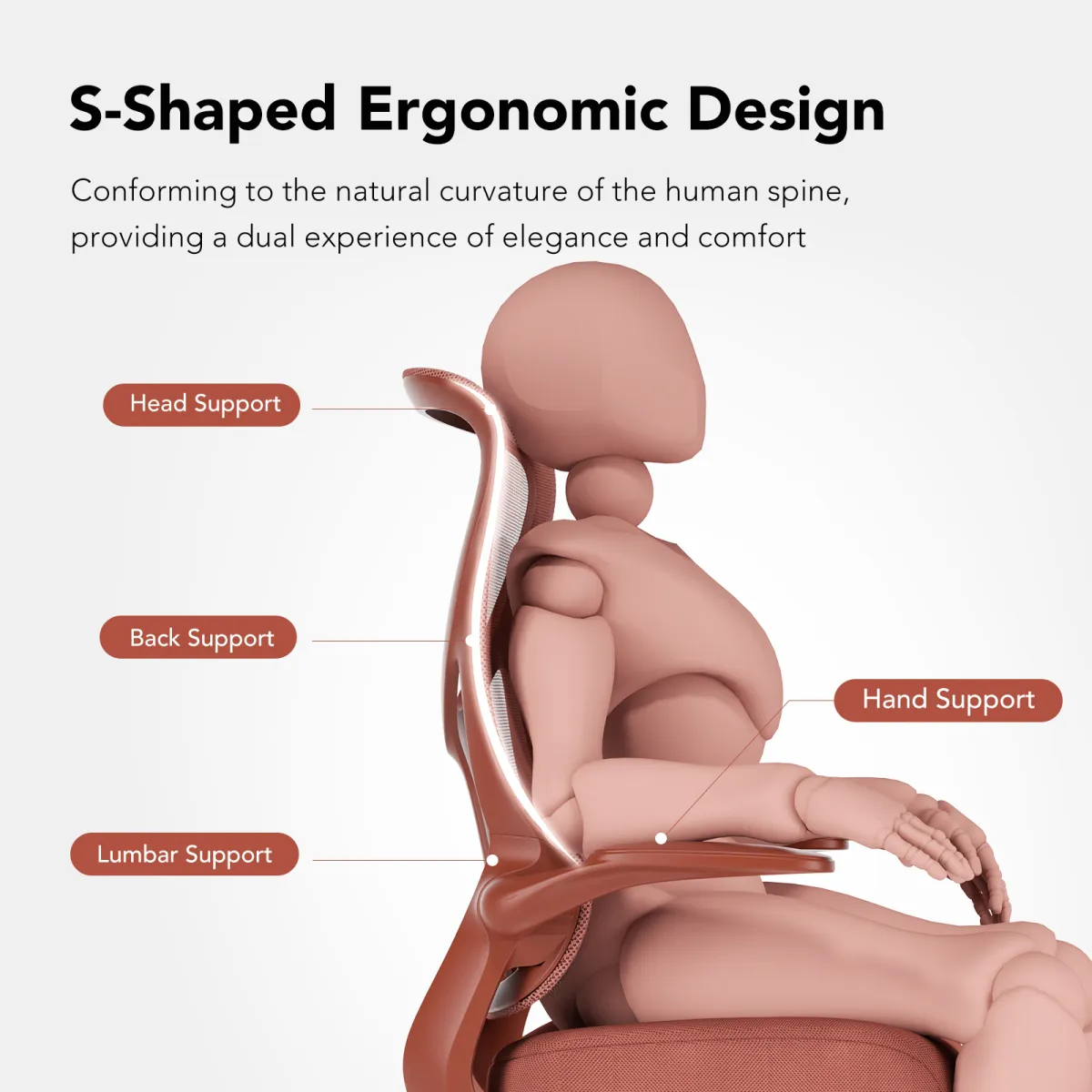 S-shaped ergonomic desk chair for small desk